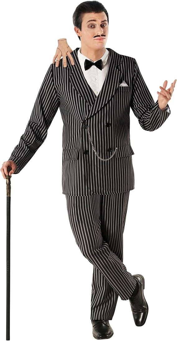 Men`s Gomez Addams Costume Adult Addams Family Pinstripe Gangster Suit Halloween