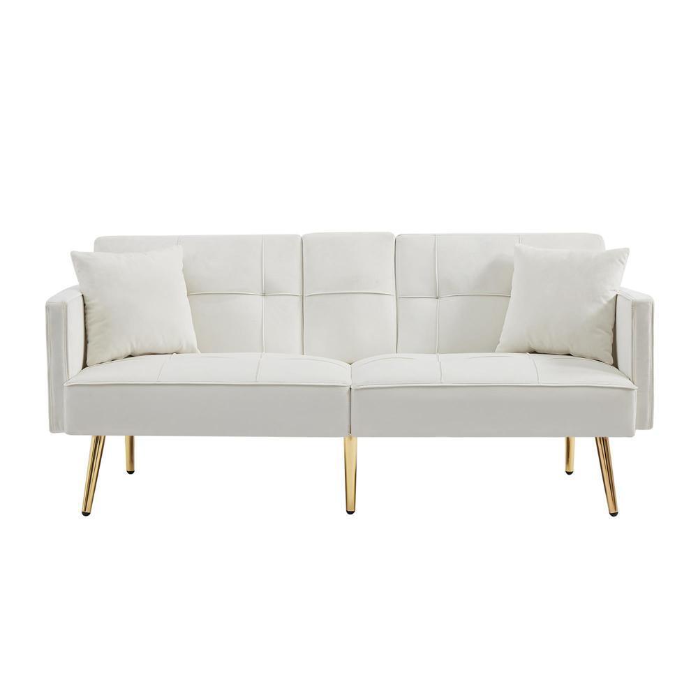 WHITE VELVET SOFA BED
