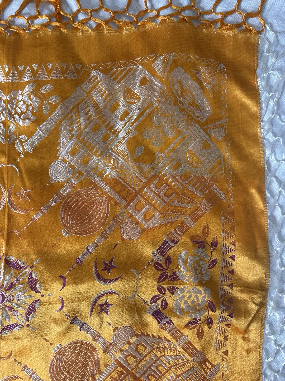 1950s Vintage Taj Mahal WWII Silk Stain Piano Shawl Woman Floral Scarf 100cm