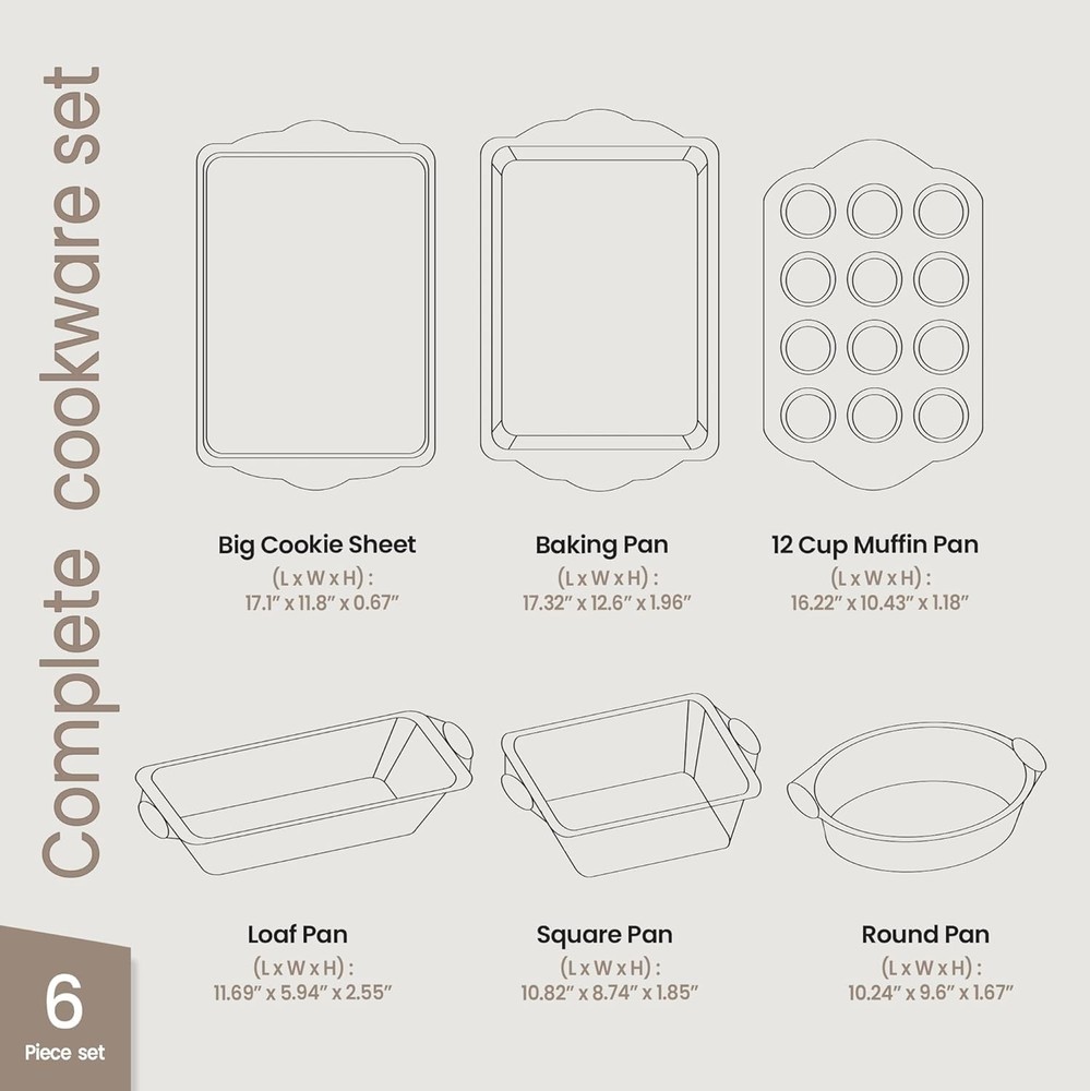 BAKKENMASTER Baking Set – 6 Piece Kitchen Oven Bakeware 6 Set, Black