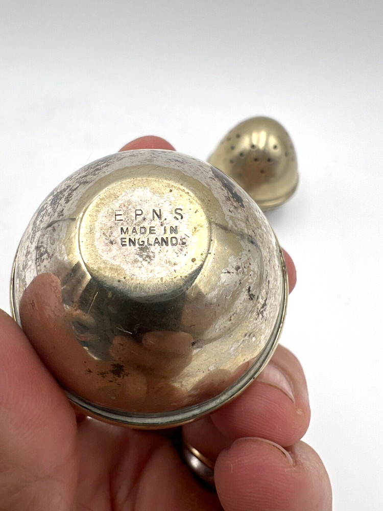 EPNS Silverplated Salt Shaker and Hinged Mustard Pot Made in England