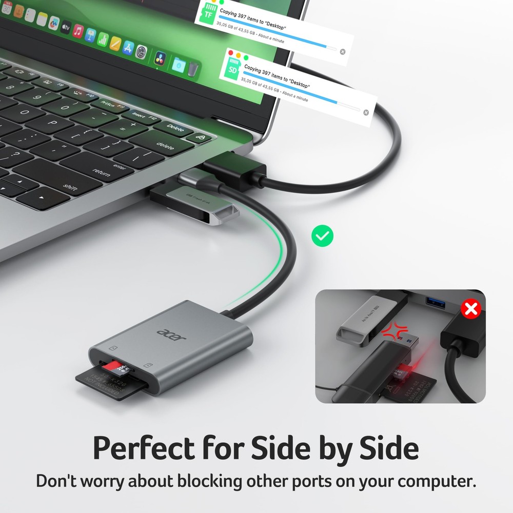 Acer SD Card Reader, USB A 3.0 to Micro Memory Aluminum Grey
