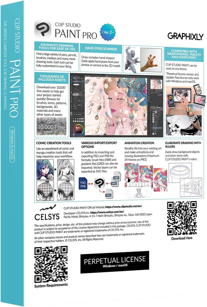 CLIP STUDIO PAINT PRO - Version 2 | Perpetual Lic. | Retail Packaging - WIN/MAC
