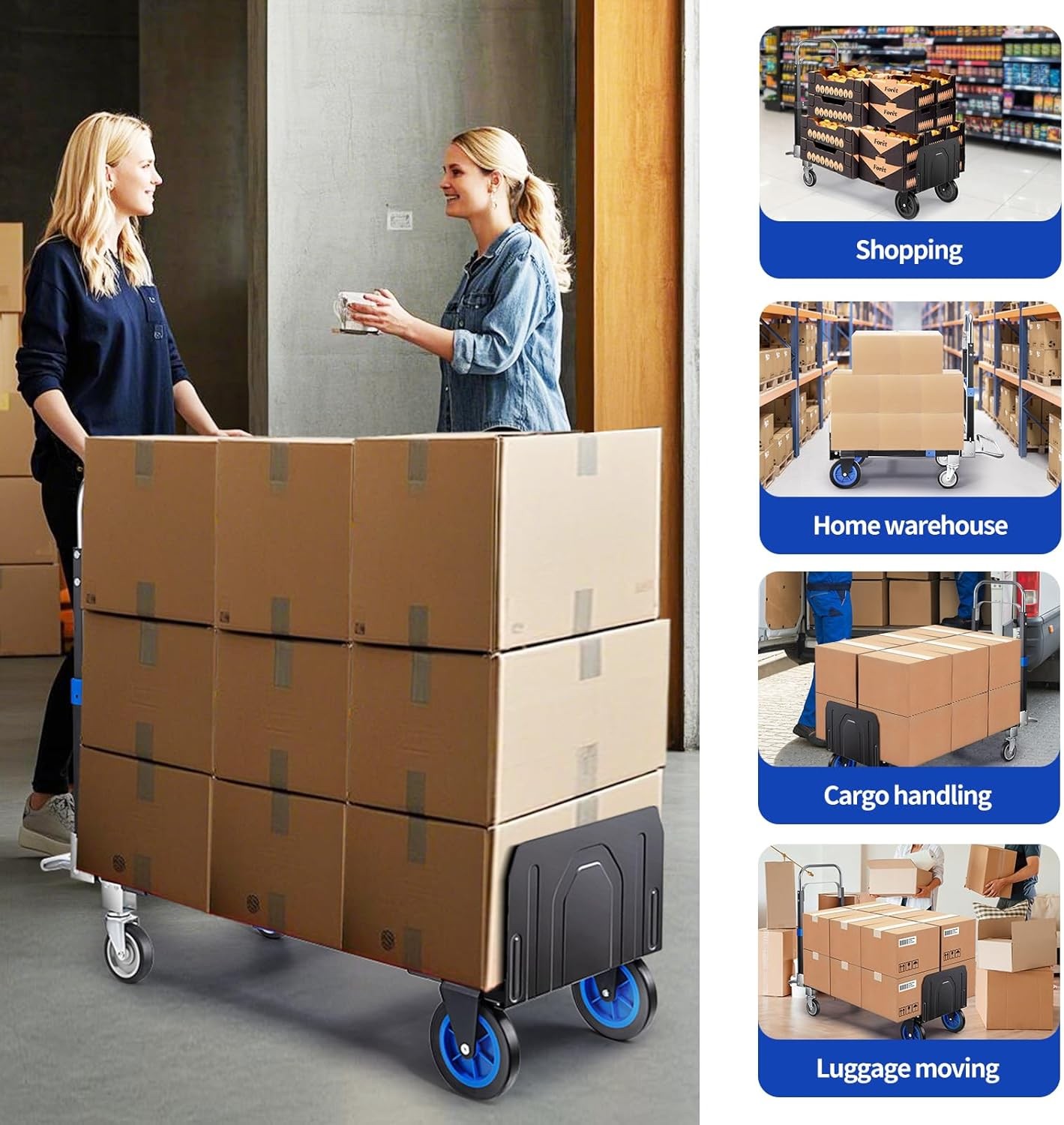 Heavy Duty Aluminum Convertible Hand Truck 3 in 1 Folding Dolly Cart 660 lbs