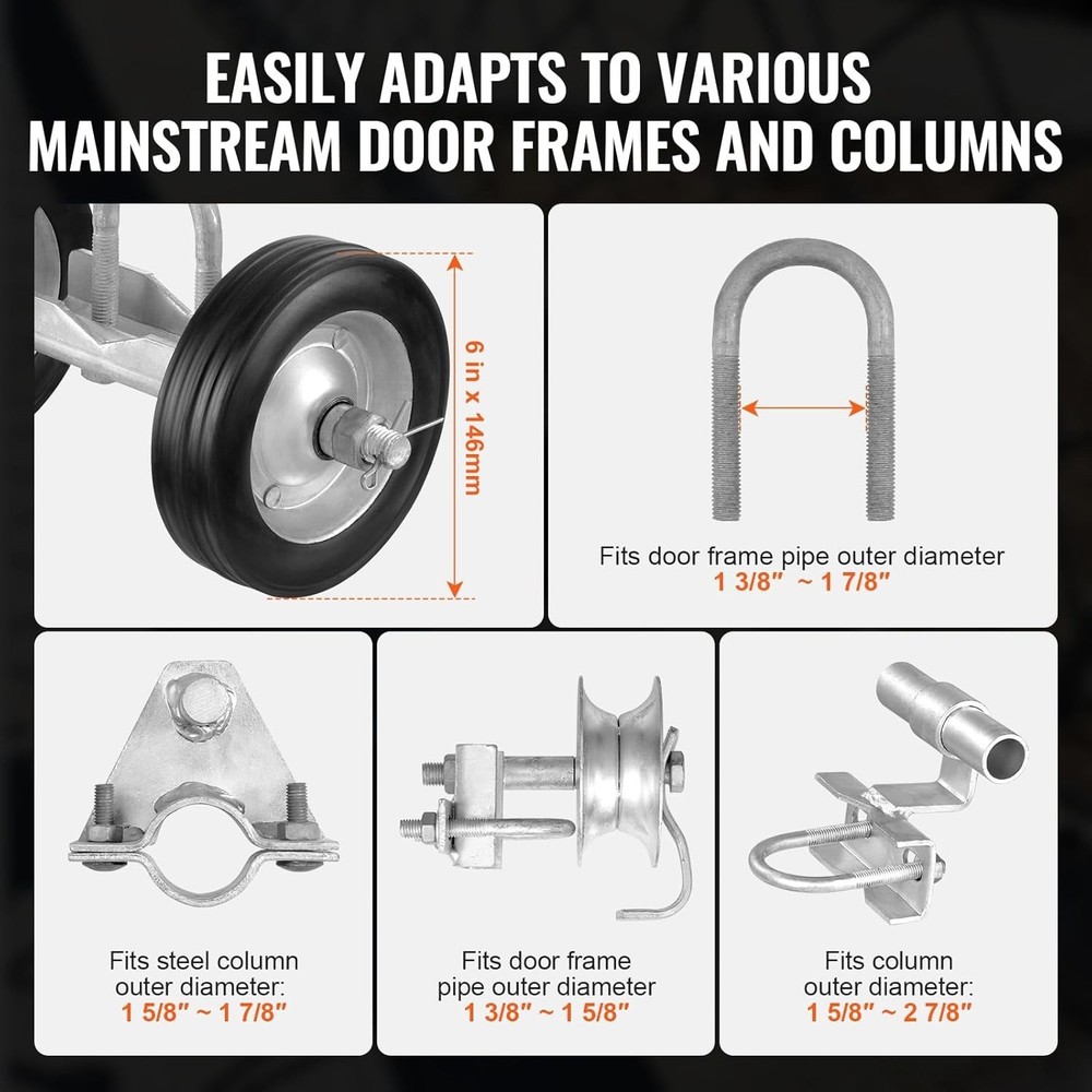 Sliding Gate Kit, 6” Rolling Gate Hardware Kit C-Type, Wheel Carrier with Two...