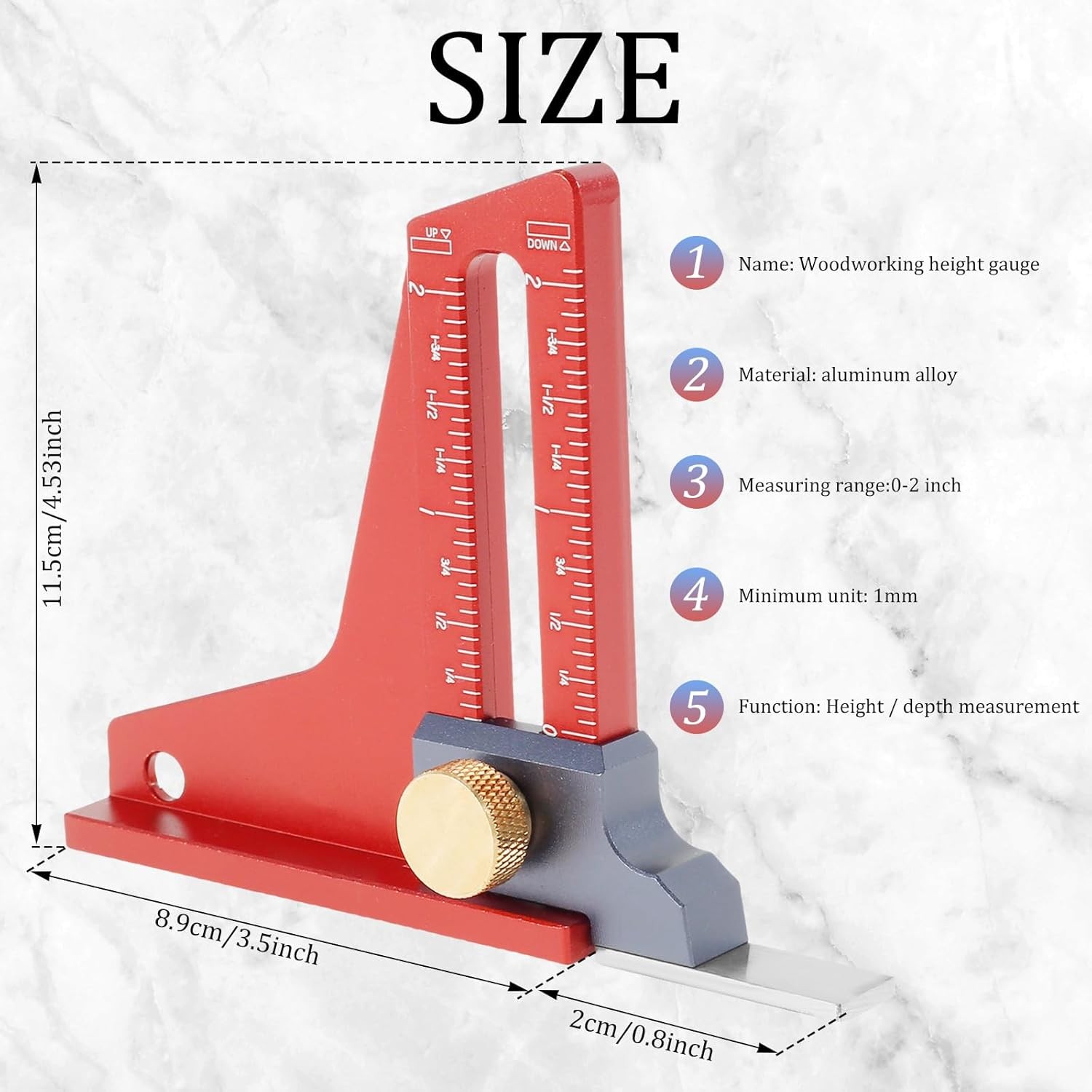 Table Saw Measuring Ruler Depth Gauge W/CNC Laser Scale & Height Lock Adjustable