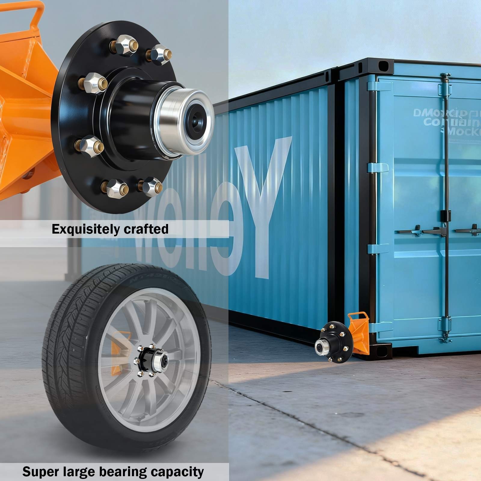 8x 6.5 Lug Superior Shipping Container Wheels, Bolt-on Spindle Kit(Super thick)