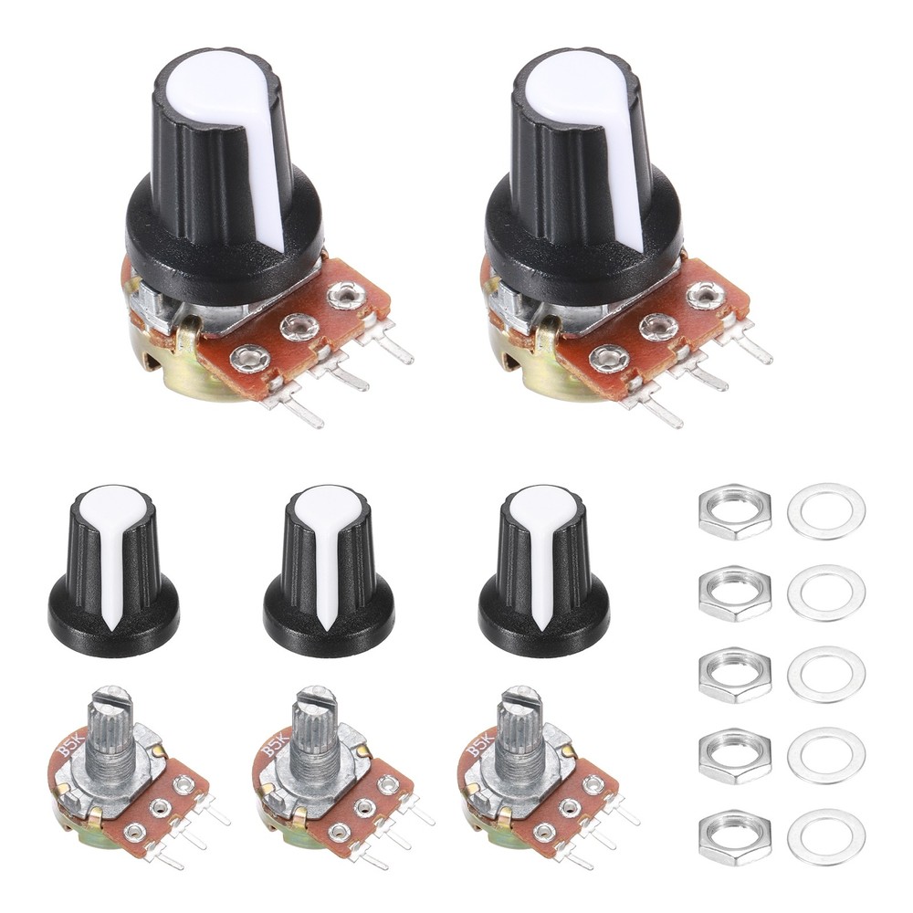 5Pcs WH-148 Potentiometer 3Pins B5K±20% Ohm Variable Resistor with 5 Knobs