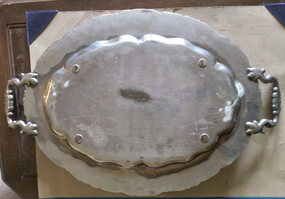 Silverplate group: Richard, Industria Argentina--tray Rep. Sheffield--damage