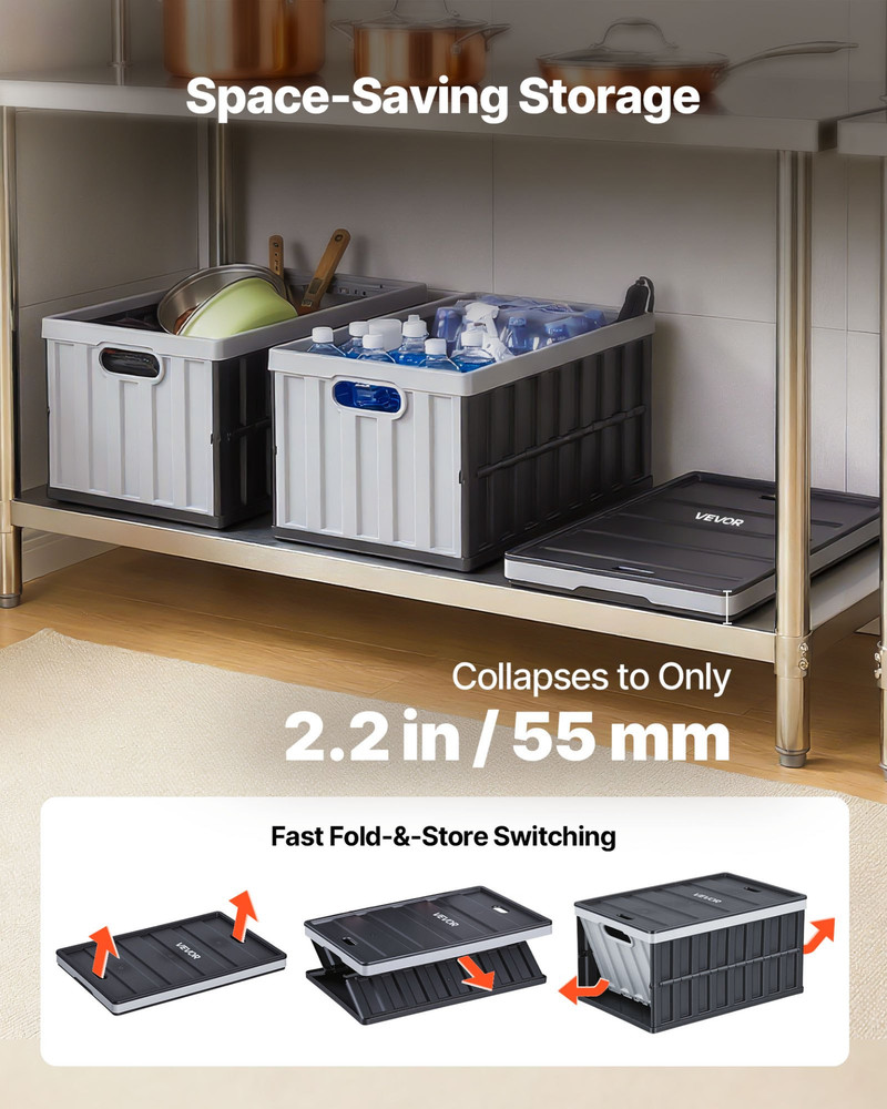 65L Collapsible Storage Bins w/ Lids 3 Pack Stackable Folding Crates Handles