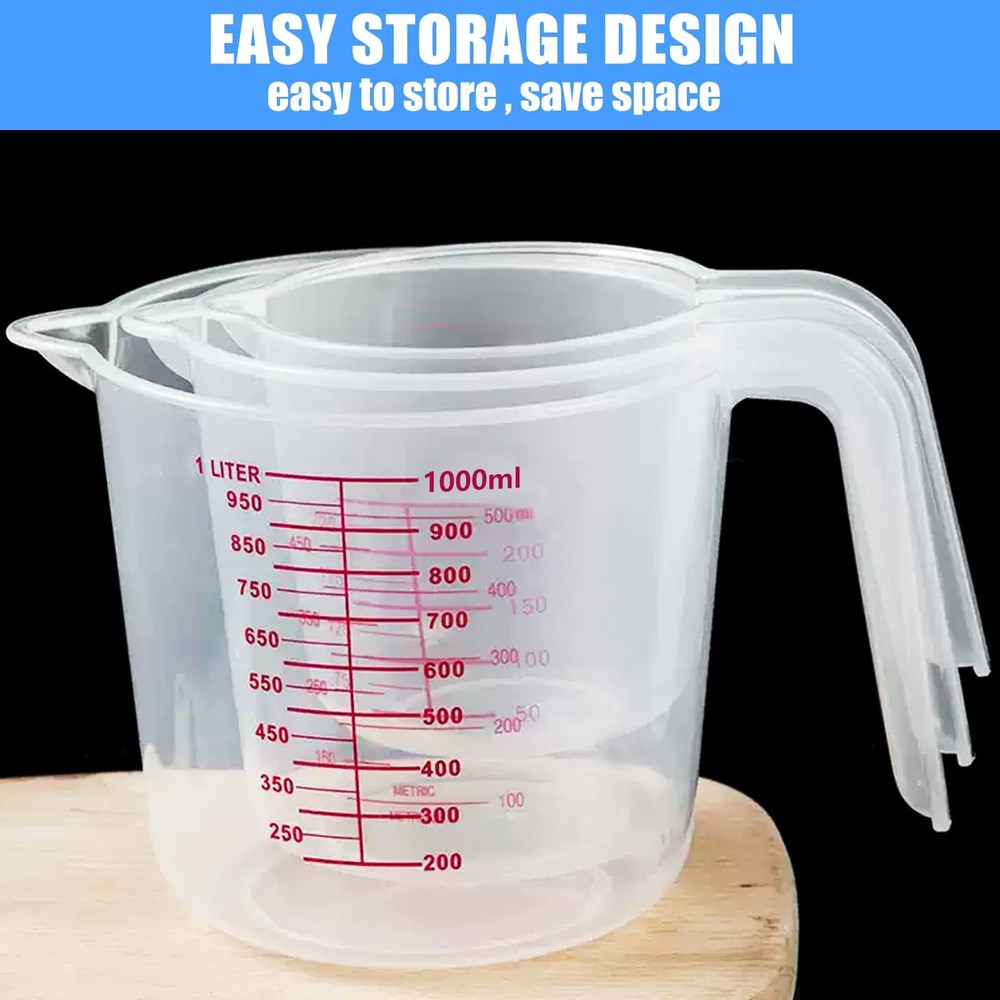 DTDNZKN 3 Pack Measuring Cup Set, Includes 250Ml (1-Cup), 500Ml Large, Clear