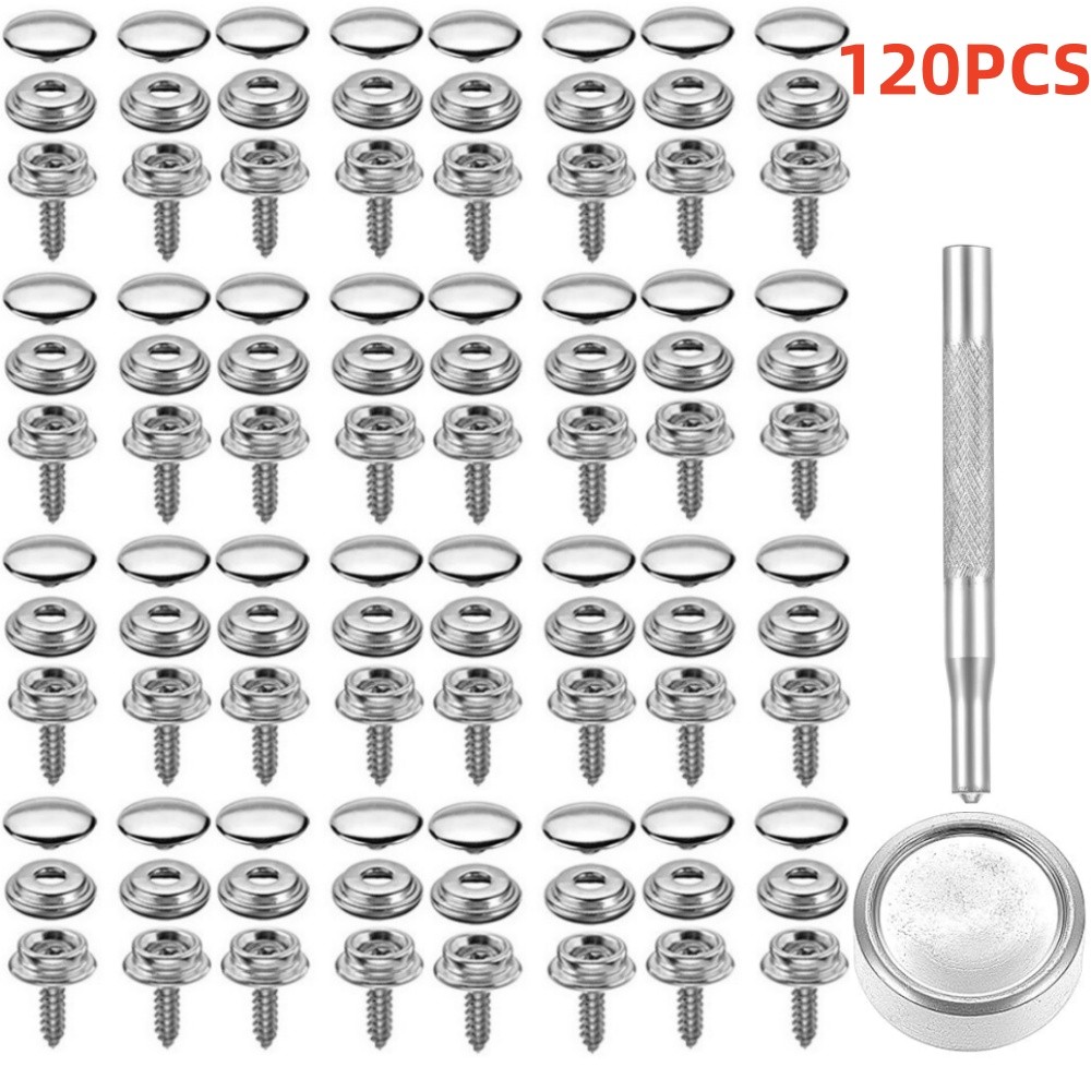 120pc Stainless Steel Fastener Snap Press Stud Cap BUTTON Marine Boat Canvas Set