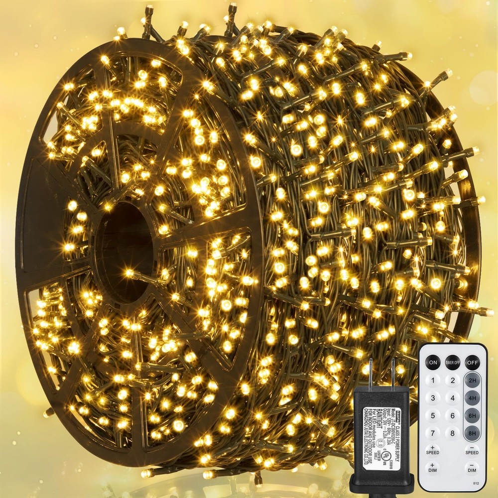 Weillsnow 328 FT 1000 LED Christmas String Lights with Remote & Timer, 8 Lightin