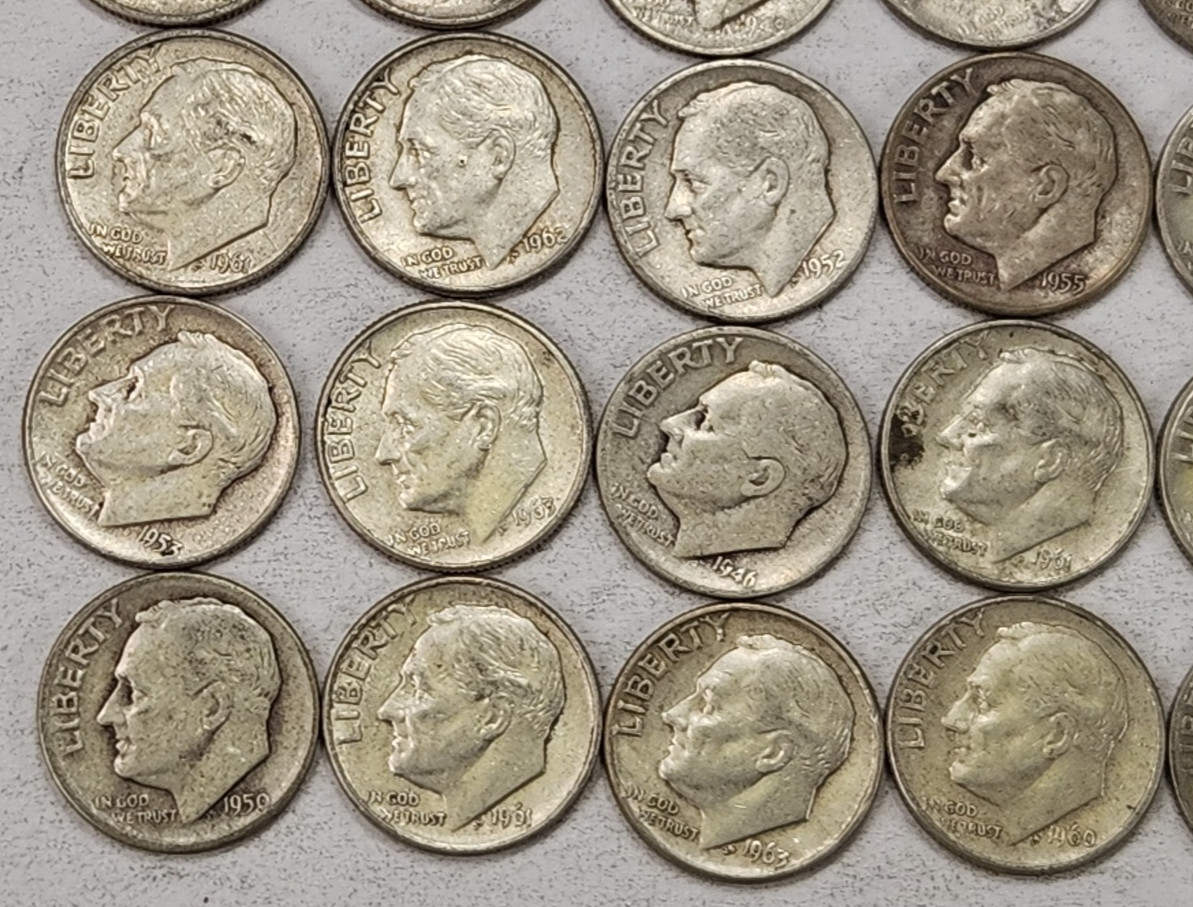 Roll of 50 Silver Roosevelt Dimes $5 Face Value 90% Silver Coins Mixed Dates LR7