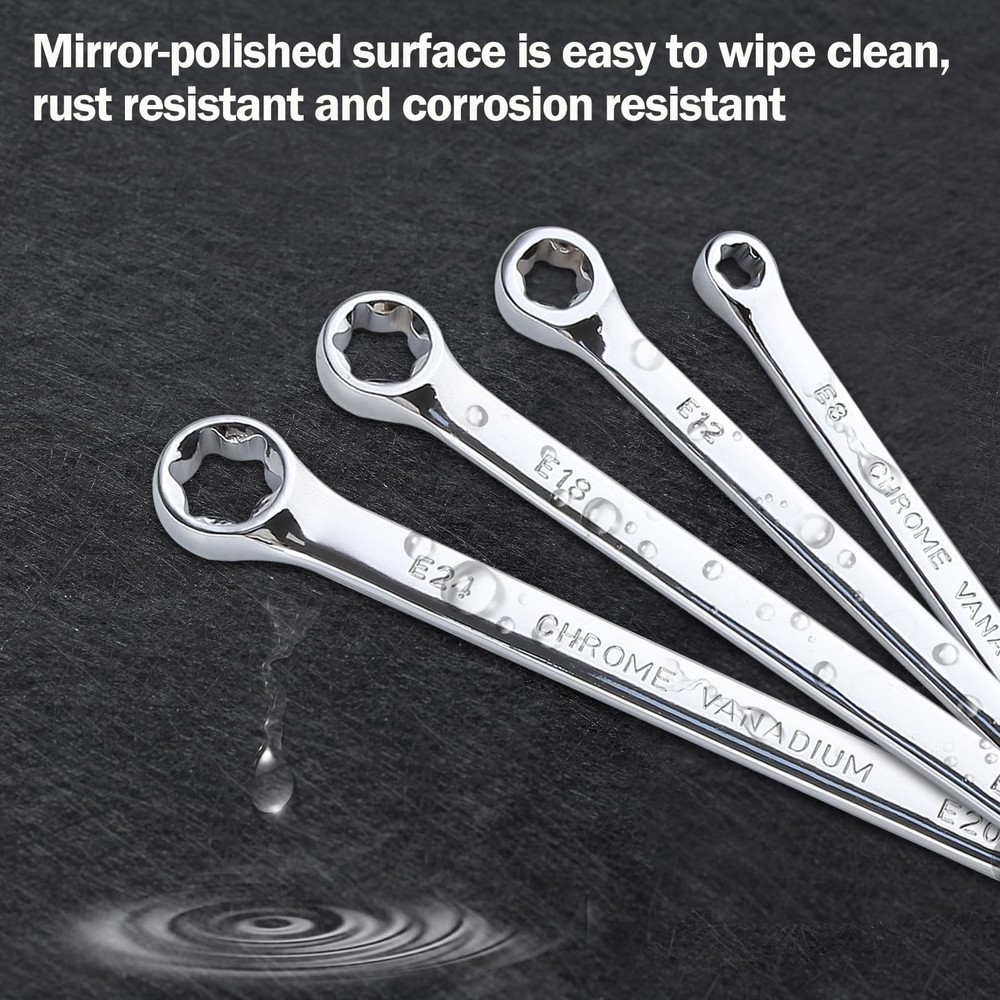 4 PCS E-Torx Wrench Set Double Box End Star Spanner E6-E24 Extra Long Tool