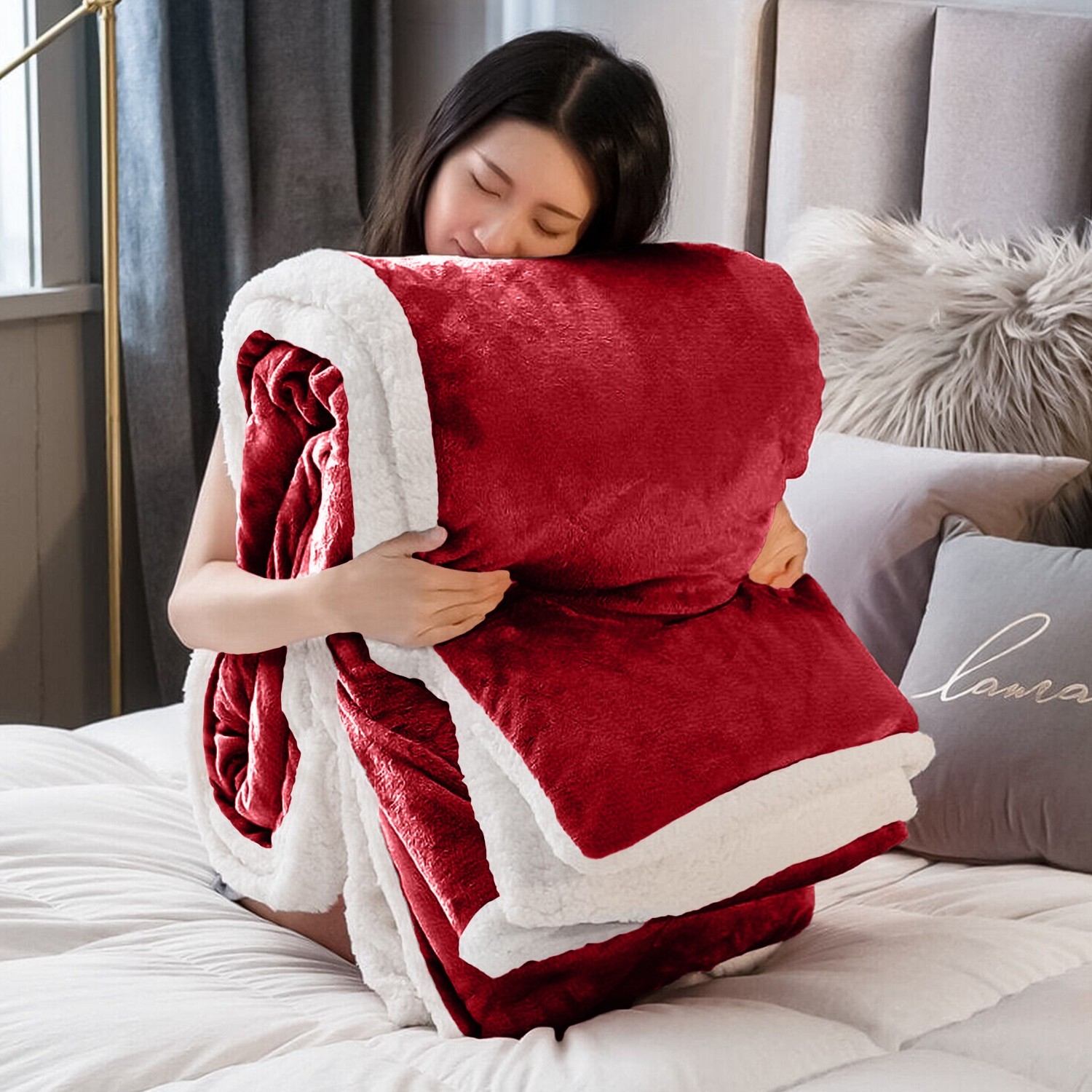 Thick Warm Sherpa Fleece Blanket Throw for Winter Soft Bedding Blankets Queen