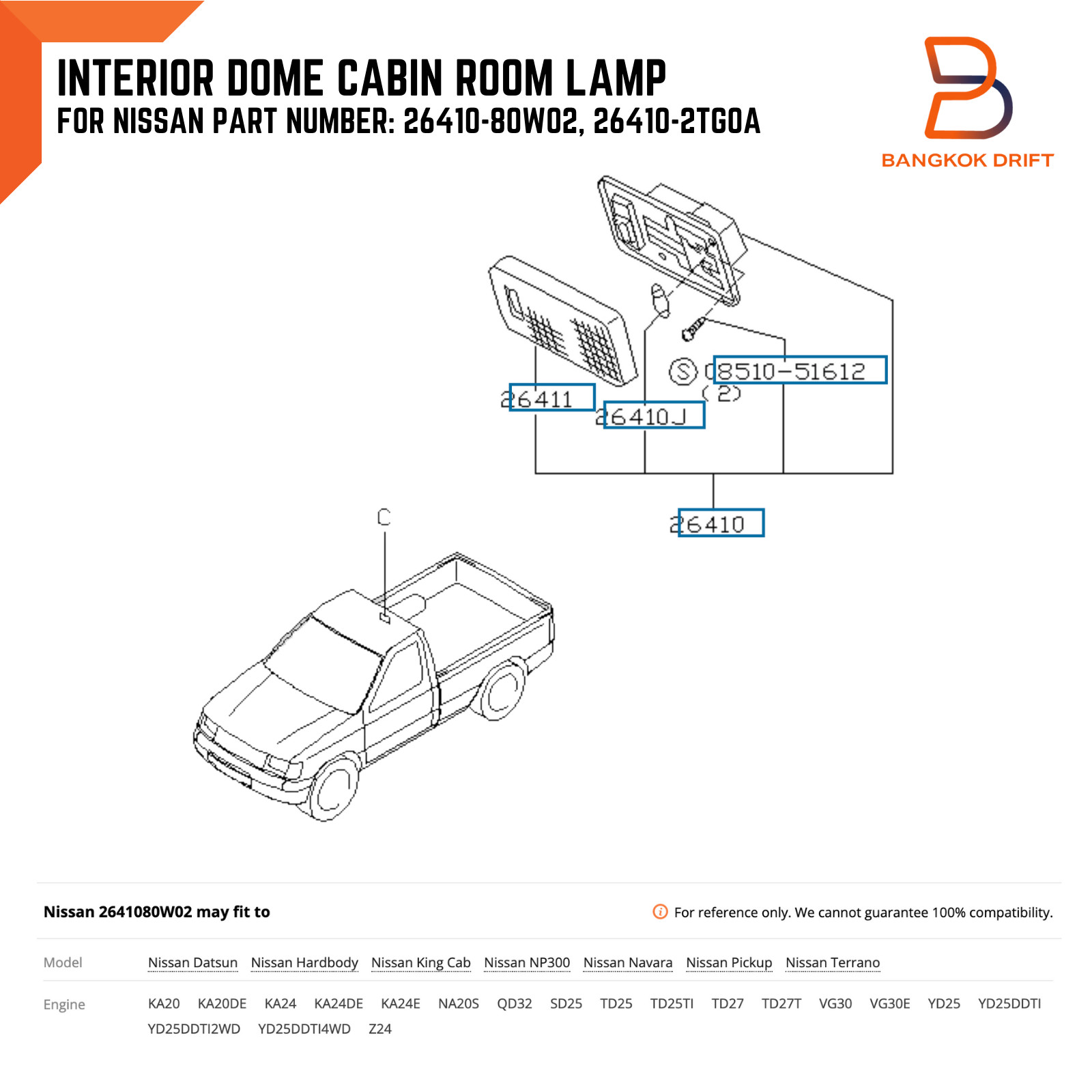 Interior Dome Cabin Light Lamp For Nissan Pickup Hardbody D21 D22 Standard Cab