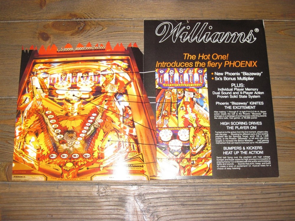 Phoenix Williams Pinball Flyer / Brochure / Ad - Mint