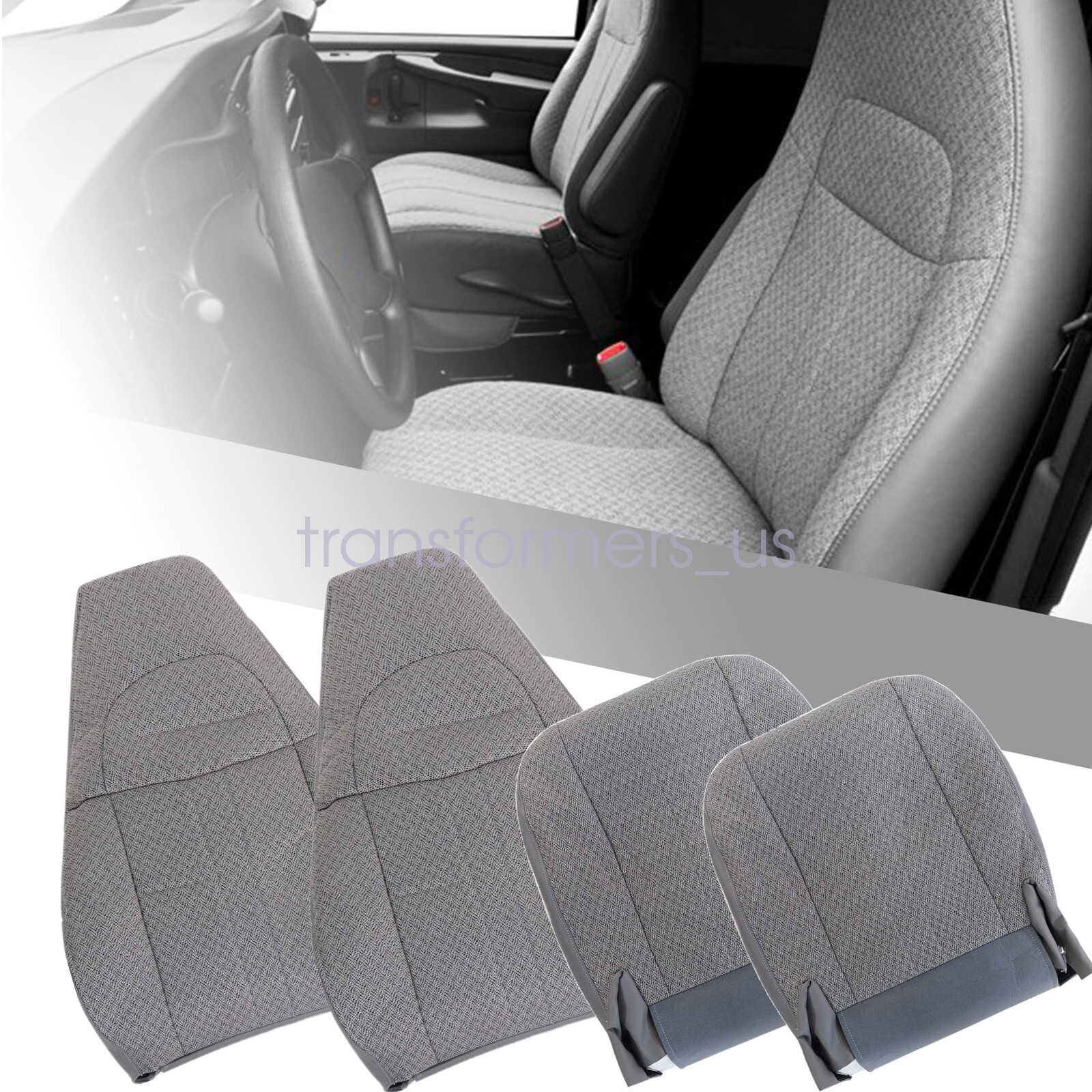 For 2003-2014 Chevy Express Driver & Passenger Cloth Seat Cover & Foam Cushion
