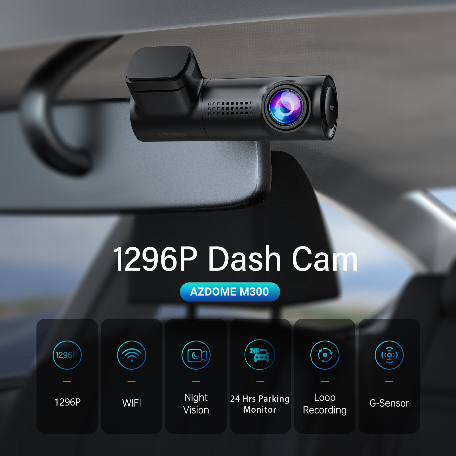 AZDOME 1296P Dash Cam WiFi Night Vision Parking Mode Small Camera for Car 1080P