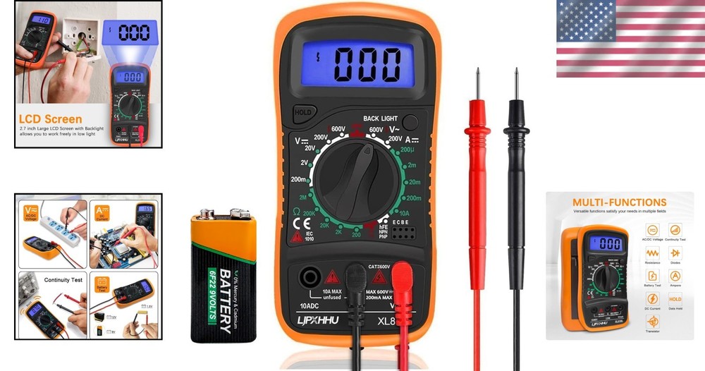Compact Digital Multimeter with Backlit LCD Display - 2000 Counts for Accurat...