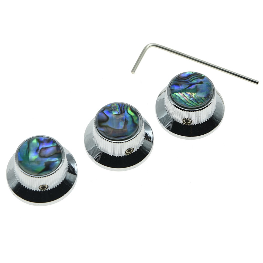 3x Set Screw Abalone Top Chrome Guitar Knobs ST Metal Knobs for 6mm Shaft Pot