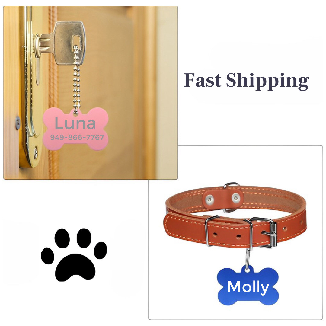 Pet Tags,Bone Aluminum Charm, Custom Personalized Engraved Dog Cat ID Name Tag