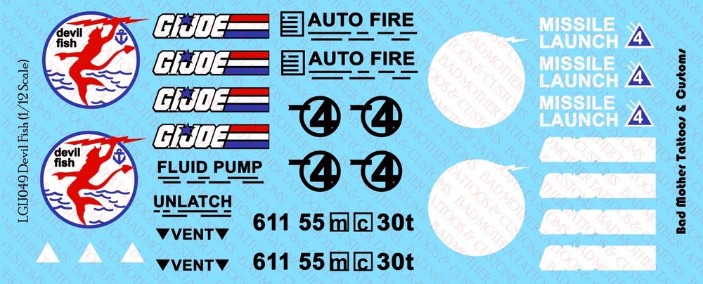 1/12 Scale GI Joe DEVILFISH Waterslide Decals
