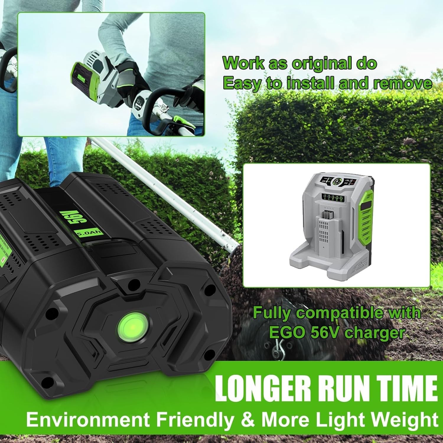 For Genuine EGO POWER+ BA2800T 56V 5.0 AH Battery w/ Fuel Gauge 56 Volt Power+