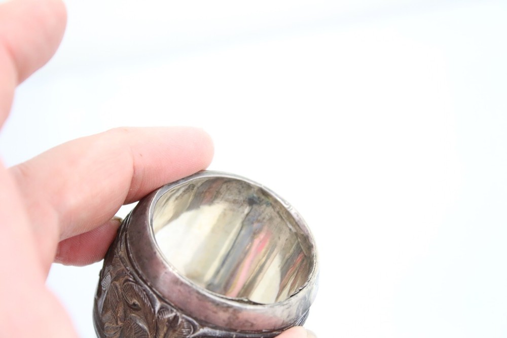 Antique Carved Treen and solid silver napkin ring