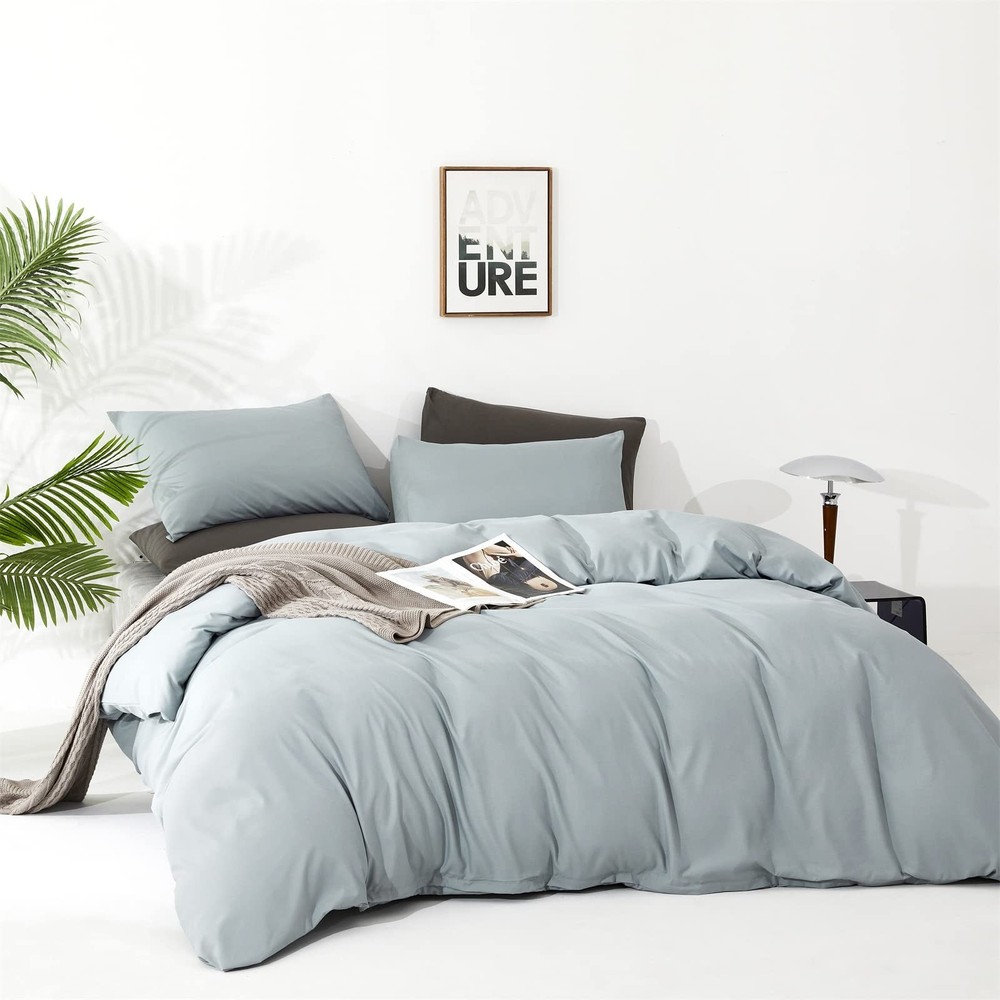 Cottonight Blue Comforter Set King Light Blue Bedding Comforter Set Solid Haz...