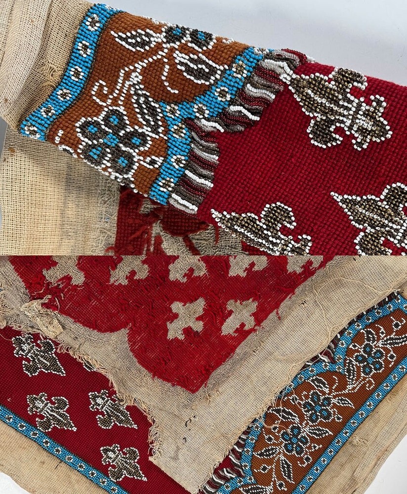 Fine Antique Beadwork Needlepoint Fire Screen Panel, Unused. French Fleur de Lys