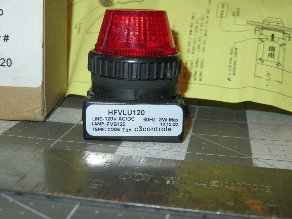 C3 Controls HFVLU120-PLLRD Pilot Light, 120 AC/DC 60 Hz, Red