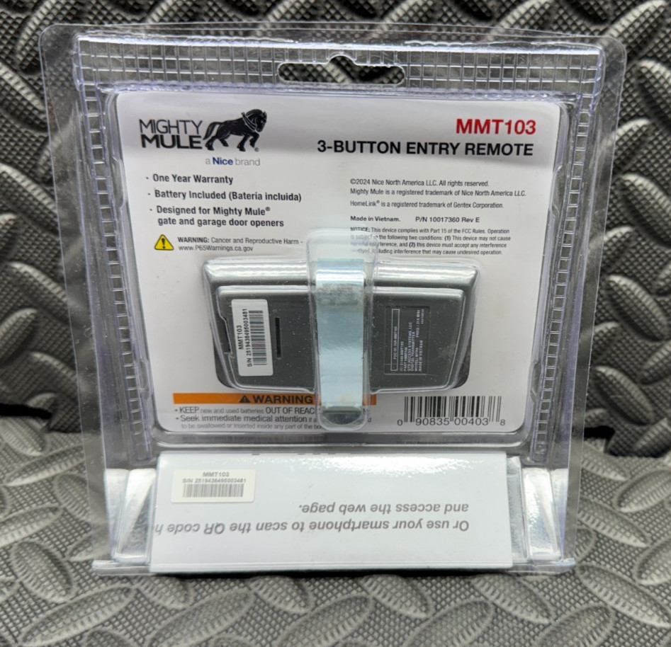 Mighty Mule MMT103 Replacement 3 Button Entry Remote