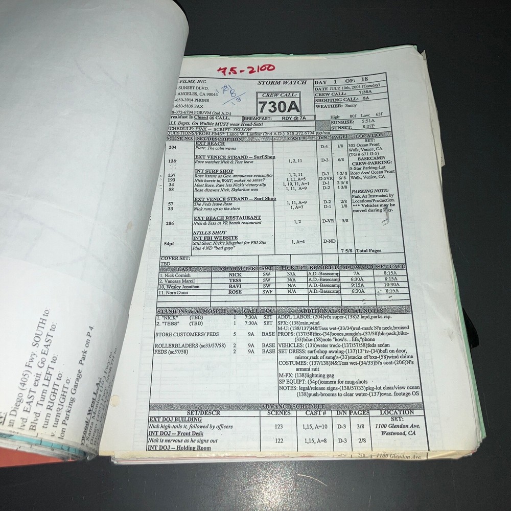 Storm Watch 2001 Movie Script Sci Fi Gamer Production Draft Notes COA