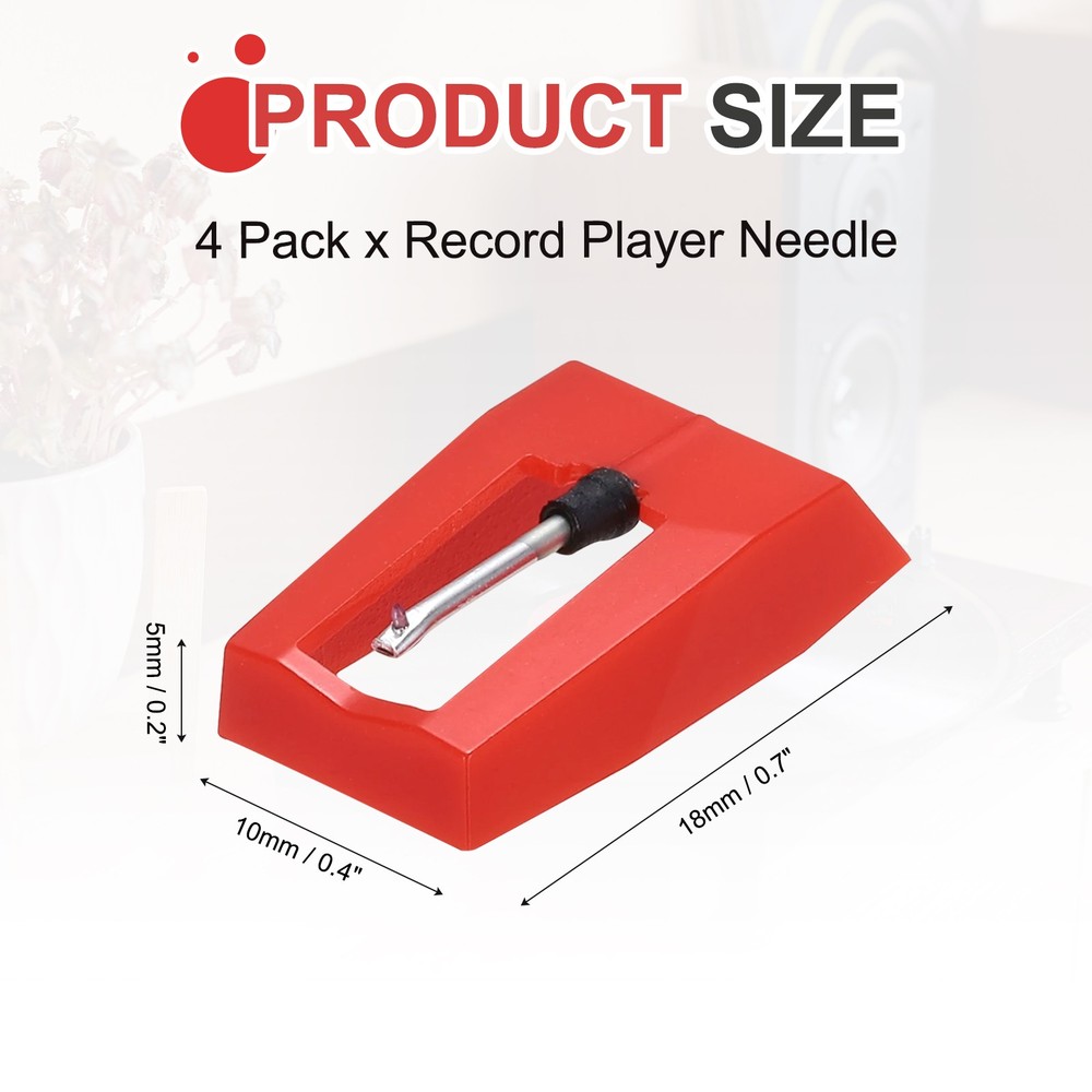 4 Pack Record Player Needle, Turntable Replacement Diamond Record Needle, Red