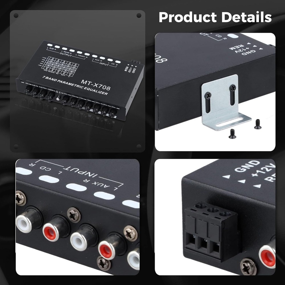 7-Band Car Audio Equalizer with Subwoofer Outputs, Adjustable Dials, Compact ...