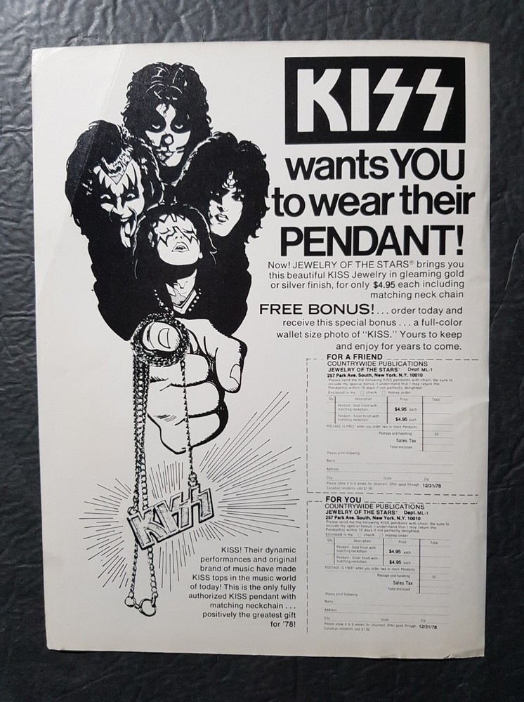 Kiss Pendant Promo Print Advertisement Vintage 1978
