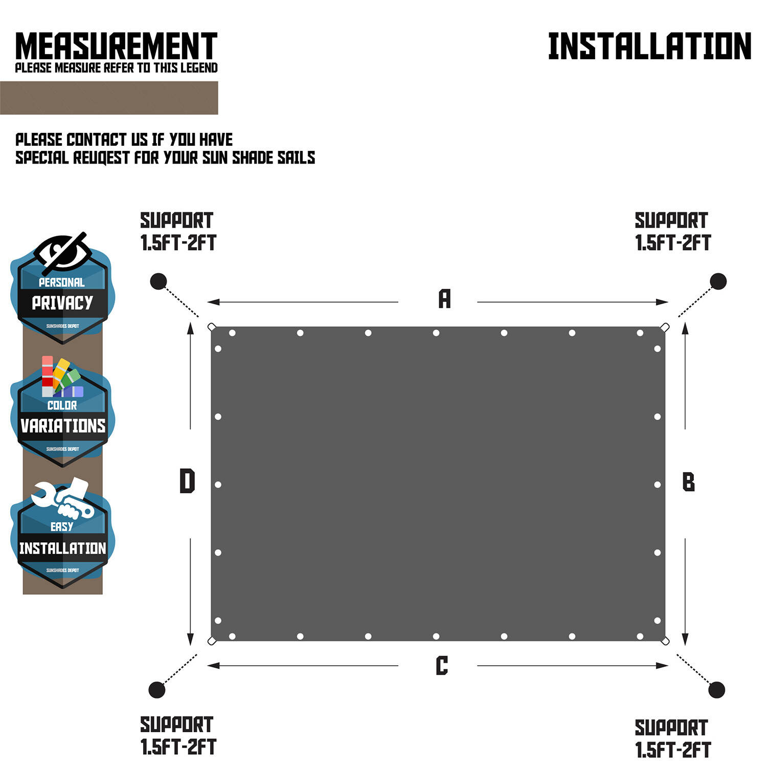 Sun Shade Sail 180GSM Straight Edge Shelter Canopy Cover Garden Outdoor Brown