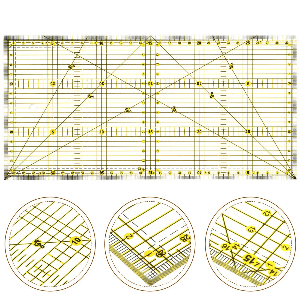 Patchwork Ruler for Quilting Projects with Non Slip Double Color Grid Lines