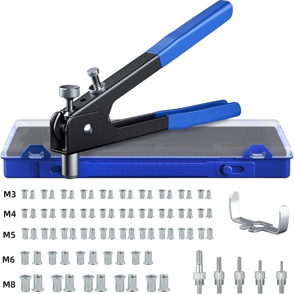 86Pcs Heavy Blind Rivet Nut Tool Kit Hand Riveter Wrench Threaded Insert Rivet