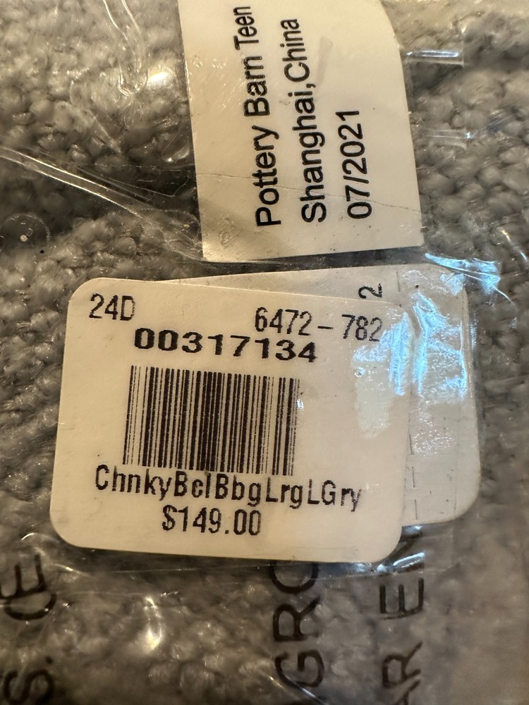 Pottery Barn Teen Chunky Boucle Gray Bean Bag LGE Slipcover only NEW w/tags $149