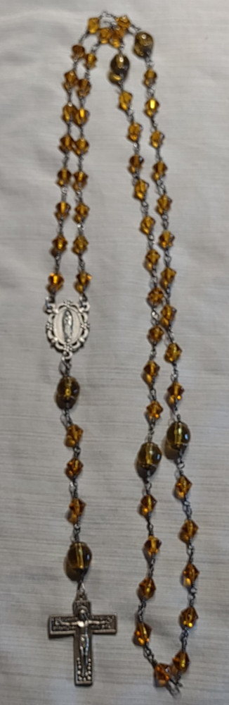 Italy Handmade Catholic Rosary, Yellow Topaz Czech Crystals