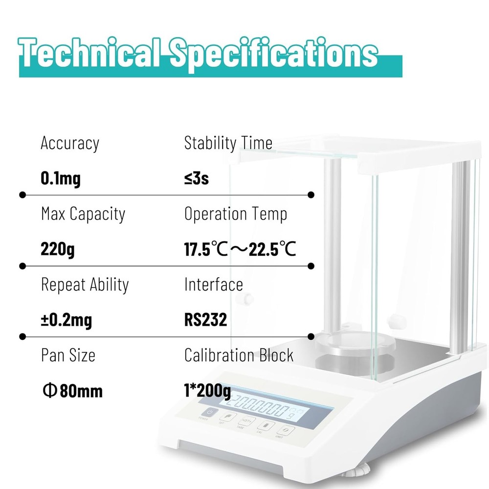 220 x0.0001g 0.1mg Analytical Balance Solid Scale Lab Digital Precision Scale US
