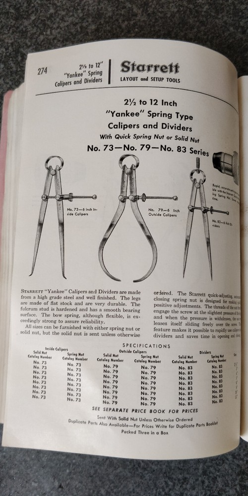 nice STARRETT 4" 73 + 79 Inside + Outside Calipers
