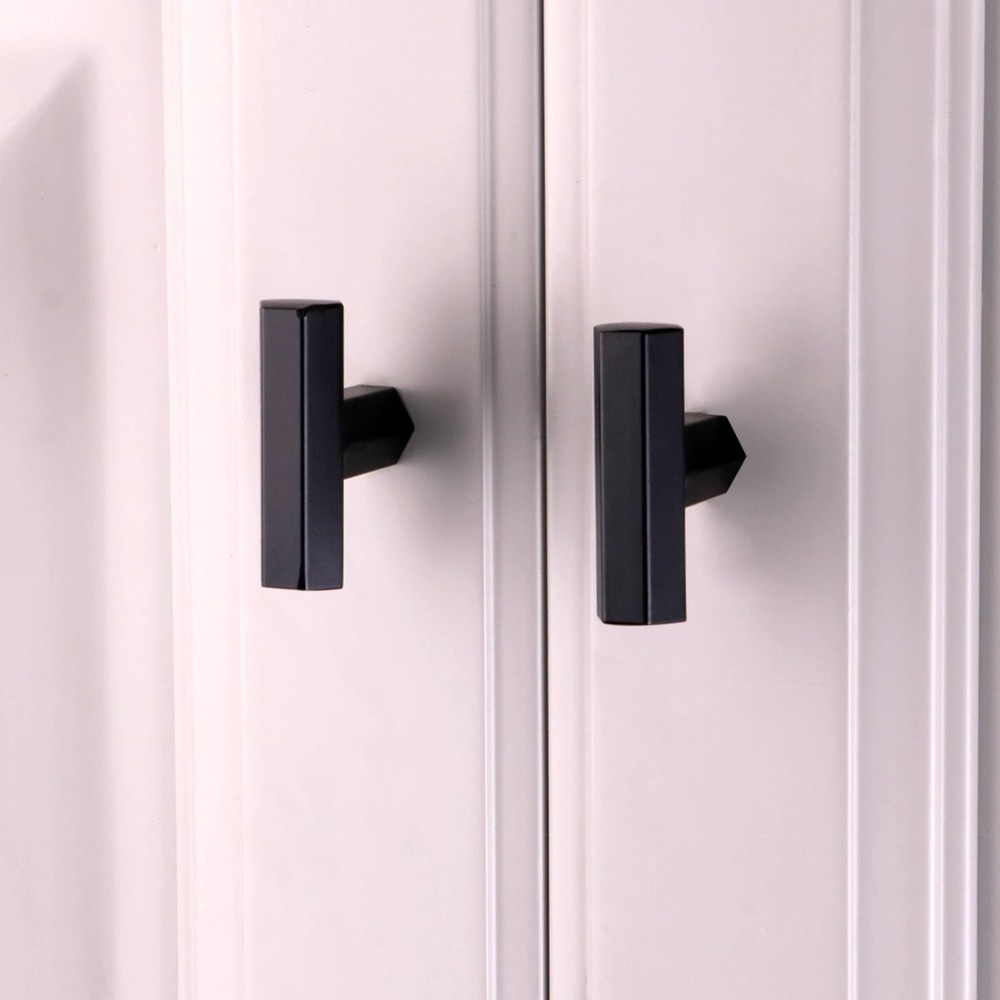 1-2/5'' T Bar Black Cabinet Knobs 4 Pack, Zinc Alloy Matte Black Knobs Handle...