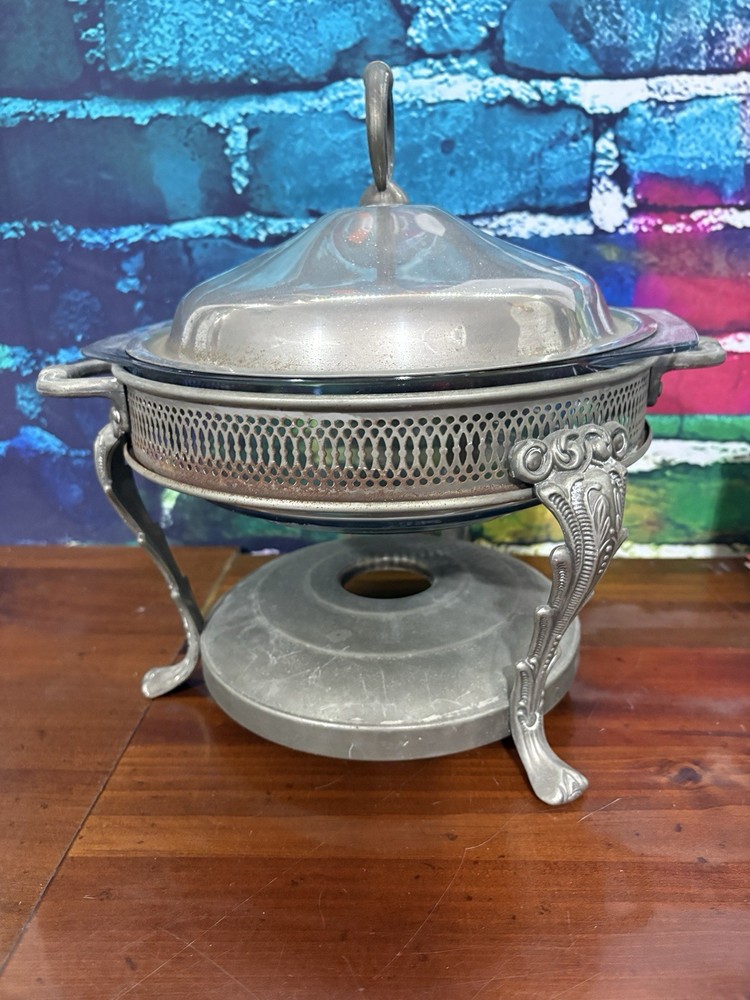 Vtg. Silver-plated Buffet Chaffing Serving Dish With Warmer Glass Insert