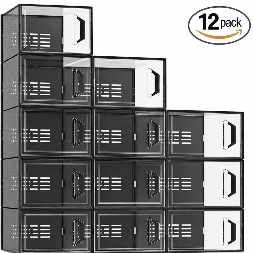 12/36 Pack XL Clear Drop Side Shoe Boxes Stackable Sneaker Storage Display Case