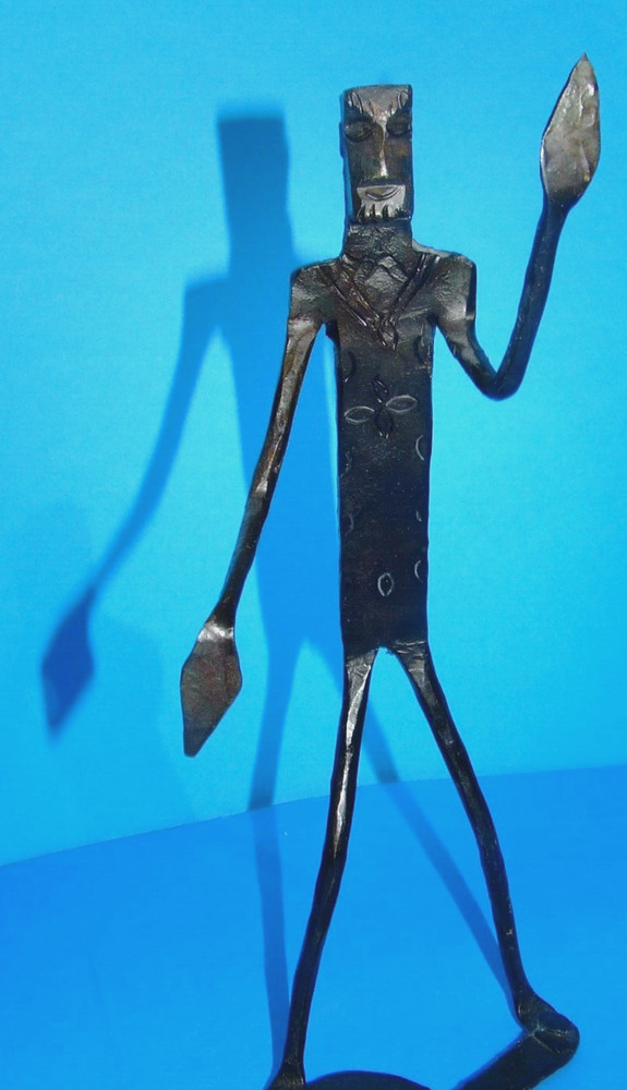 Wrought Iron Brutalist Walking Man Shadow Statues MCM Bookends