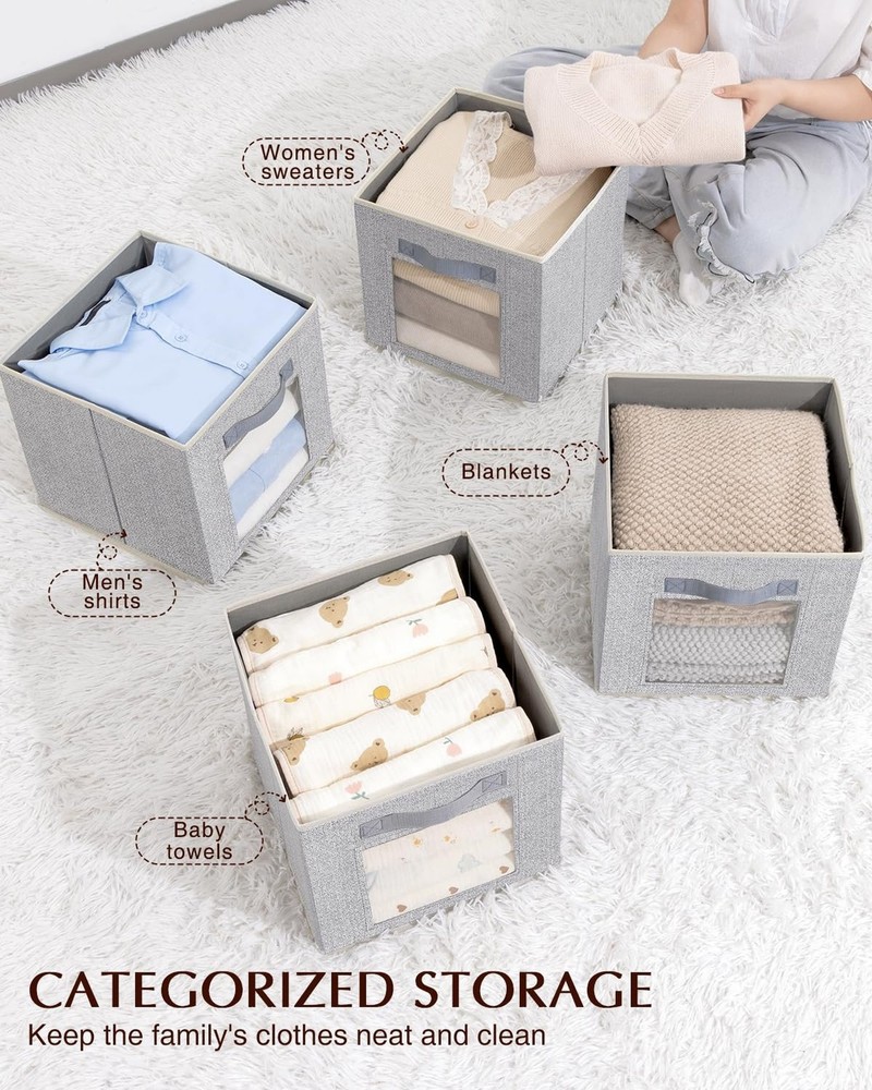 Foldable Storage Cubes - Cubby Storage Organizer with Window, Decorative Fabr...